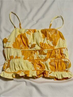 Sim & Sam Yellow Floral Ruffle Tank Top - Casual Summer Layer